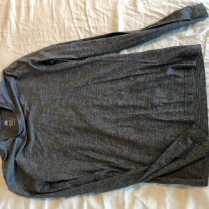 Mens long sleeve tee shirt, navy and white thin stripe